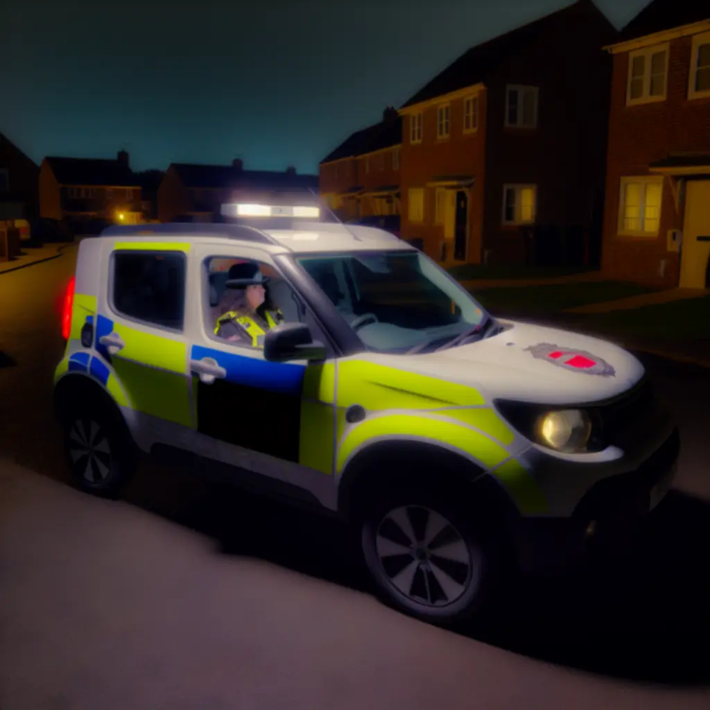 Mobile security patrol vehicle operating at night on a residential estate