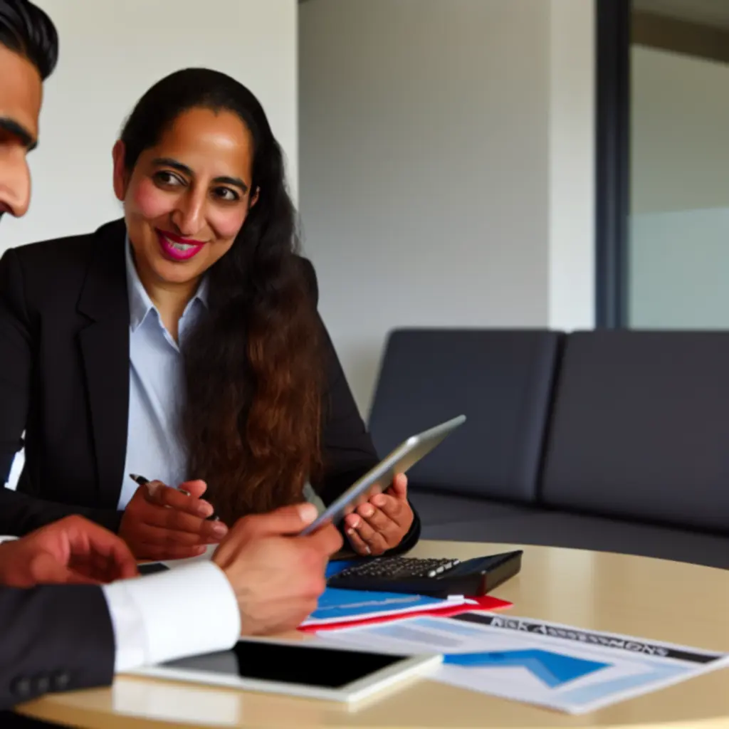 Security consultant discussing risk assessment with a client in an office