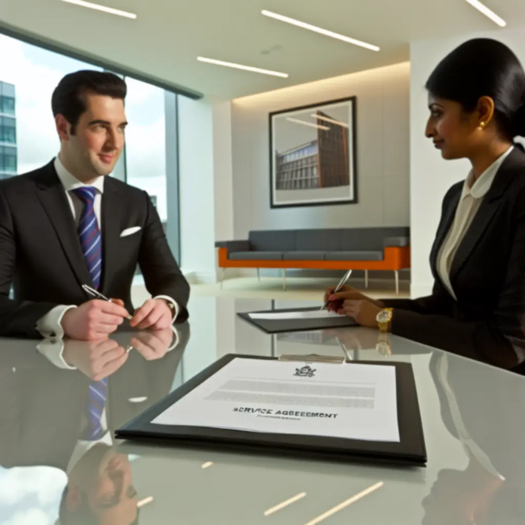 Security service agreement being reviewed and signed between a client and KAAKYIRE LTD representative